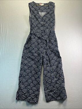Boden Navy and White Scallop-Print Sleeveless Jumpsuit